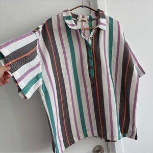 Free People Endless Summer Soleil Polo Top in Multi-color Stripe Womens L
